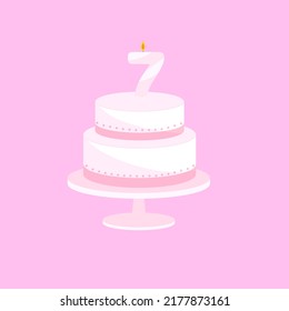 Pastel delicioso con velas a los siete años. Ilustración del vector