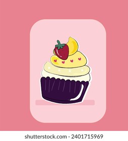Festive delicious cupcake with cream and strawberry for parties and birthday decorations