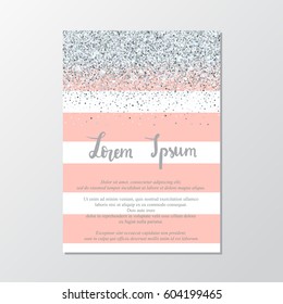 Festive design card with silver glitter border on peach stripes.  