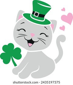 Festive design with cute kitten to the St. Patrick's day. Vector