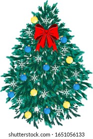 Festive design element. Christmas tree. New Year. White background. Can be used for sites, cards, tabs.