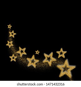 
Festive design element. Golden dust particles in the form of stars on a black background.