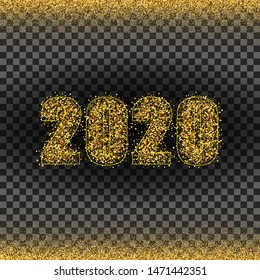 
Festive design element. Golden dust particles 2020 on a gray background