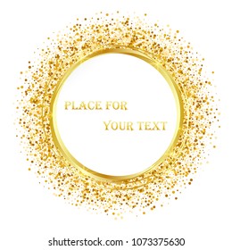 Festive design element Golden shiny circles on a white background Golden glitter