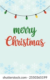 Festive design greetinds card with Merry Christmas greeting and colorful lights for holiday celebrations