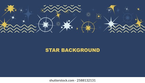 Festive design on a blue background with a border made of beautiful star flakes in a modern line art style