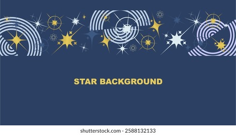 Festive design on a blue background with a border made of beautiful star flakes in a modern line art style