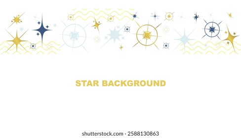 Festive design on white background with border made of beautiful star flakes in modern line art style