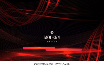 Festive design with a podium and wavy red ribbons.