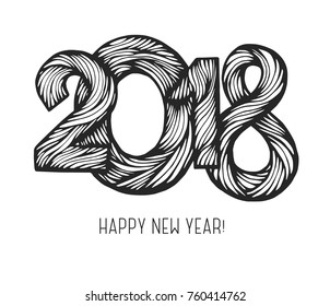 
Festive design template for holiday greeting card, invitation, calendar poster, banner. Anti-stress number 2018 coloring with high detail.