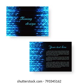 Festive design template for postcard with bright neon stripes of blue light for New Year's decoration