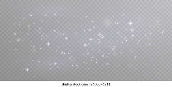 Festive design. White dusty light png. Transparent background with glitter particles or star flare effect. Rainbow illustration of glowing boxing confetti and glitter, bokeh and lights.