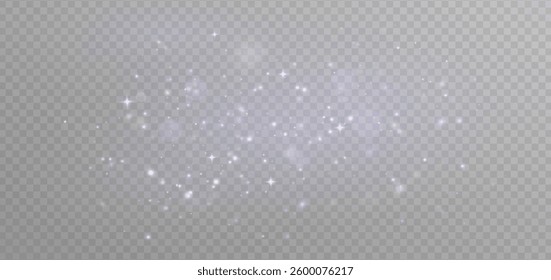 Festive design. White dusty light png. Transparent background with glitter particles or star flare effect. Rainbow illustration of glowing boxing confetti and glitter, bokeh and lights.