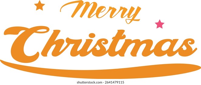 A festive design with the words "Merry Christmas" in orange script, accented by two stars, perfect for holiday greetings.