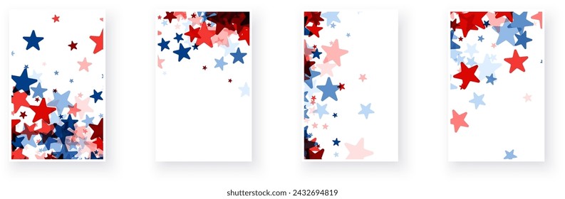 Festive designs with red and blue stars cascading down the page, reminiscent of American patriotism. Vector illustration