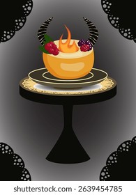 Festive dessert with antlers for a Halloween party. Thematic element in a mystical style