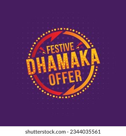 Oferta Dhamaka festiva, Vector de logotipo de venta de descuento comercial de publicidad promocional