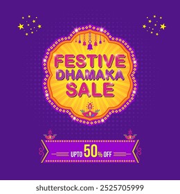 Festive Dhamaka Sale. Indian Festivals. Abstract Colorful Disco Lights Logo Label Design Vector. Dussehra, Diwali, Pongal, Advertising, Marketing, Promotional