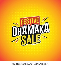 Festiva Dhamaka Sale. Ventas minoristas. Discount Logo Design Template Vector de diseño en capas. Resumen de semitono amarillo.