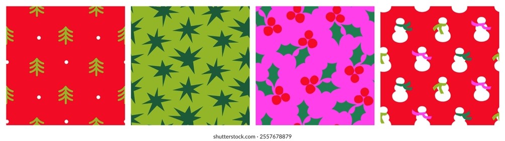 Festive digital background. Vibrant screen wallpaper with winter and Christmas themes in neon red, pink and green colors.