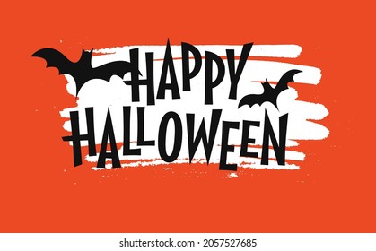 festive digital illustration art scary icon red background text typography banner bat halloween happy halloween