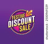 Festive Discount Sale. Shiny Colorful Logo Unit Vector Design. Advertising, marketing, Promotional offers Logo