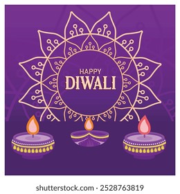 Festive Diwali festival with decorative lights. Beautiful pattern background. Diwali festival concept. Flat vector illustration.