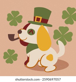 Festive dog in a green top hat,vector illustration for St. Patrick's Day. Festive vector art