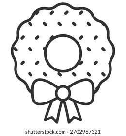 Festive donut wreath with bow vector illustration on transparent background