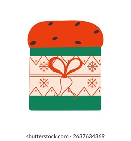 Festive drawing italian christmas panettone on isolated white background. Vector flat illustration