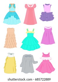 Festive dresses for little girls isolated on white background
