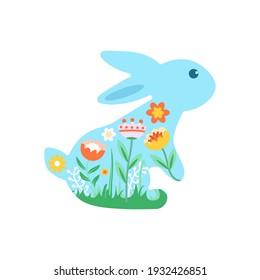 Festive Easter bunny decorated with flowers. Vector illustration of the Happy Easter icon