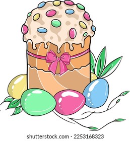 festive Easter cake eggs flowers color art