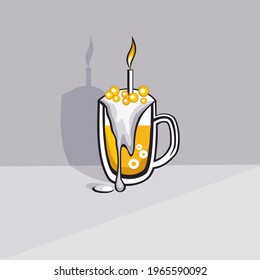 Festive Easter cake in the form of a beer mug. Vector illustration.