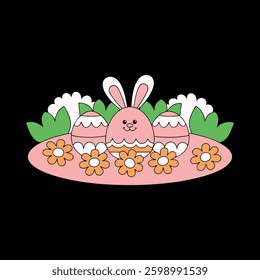 festive easter decor with colorful eggs, cute bunny vector art illustrations.
