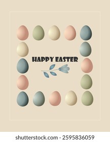 Festive Easter Design with Colorful Eggs and Floral Elements