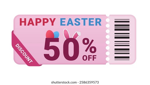 Festive easter discount coupon 50 percent off or cash back voucher with barcode