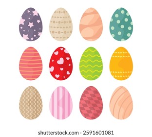 Festive Easter egg illustrations with intricate designs, ideal for seasonal decorations, greeting cards, and digital prints. High-resolution vector format.