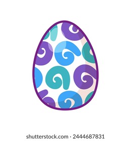 Festive Easter egg with multi colored striped ornament. Bright minimalistic illustration for design of festive Easter banner. Cartoon vector element in thin stroke isolated on white background