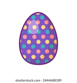 Festive Easter egg with multi colored dotted and zigzag ornate. Bright minimalistic illustration for design of festive Easter banner. Cartoon vector element in thin stroke isolated on white background