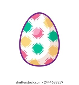 Festive Easter egg with multi colored dotted and zigzag ornate. Bright minimalistic illustration for design of festive Easter banner. Cartoon vector element in thin stroke isolated on white background