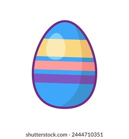 Festive Easter egg with multi colored striped ornament. Bright minimalistic illustration for design of festive Easter banner. Cartoon vector element in thin stroke isolated on white background