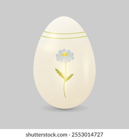A festive Easter egg with a painted delicate spring flower, a soft gradient and a glow. A light pastel palette. Vector illustration. Isolated.