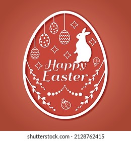 Festive Easter egg in paper cut style.
Happy Easter greeting card template. Vector illustration.