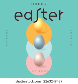 Felices letras de Pascua con huevos de Pascua realistas. Tipografía vectorial. Promoción, afiche, volante, artículo, postal, banner web, plantilla de invitación.