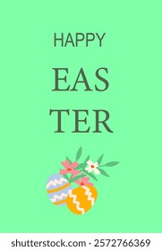 Festive easter poster with colorful eggs and floral design for holiday greetings.