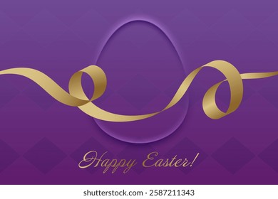 Festive Easter. Purple Easter background, golden ribbon, sacred holiday, Christian faith, divine grace, church tradition, prayer, spring renewal, Easter blessings, holy joy.