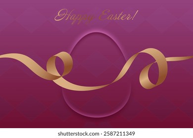 Festive Easter. Purple Easter background, golden ribbon, sacred holiday, Christian faith, divine grace, church tradition, prayer, spring renewal, Easter blessings, joy.