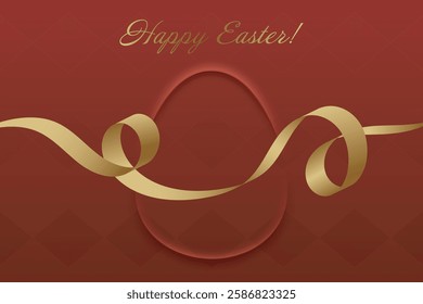 Festive Easter. Red Easter background, golden ribbon, sacred holiday, Christian faith, divine grace, church tradition, prayer, spring renewal, Easter blessings, joy.