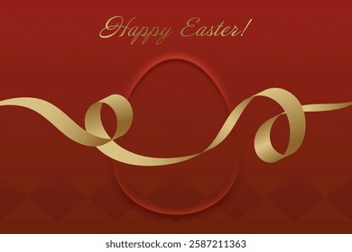 Festive Easter. Red Easter background, golden ribbon, sacred holiday, Christian faith, divine grace, spring renewal, Easter blessings, joy, church tradition, prayer.